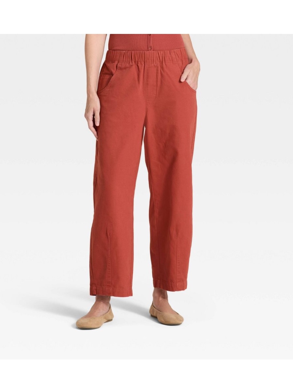 Universal Thread Women’s Barrel‑Leg Elastic Waist Pants - Rust
